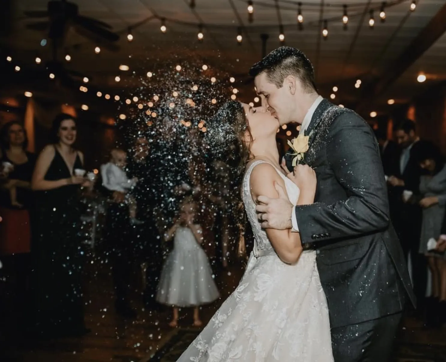 Newlyweds dancing at their reception at The Exchange
